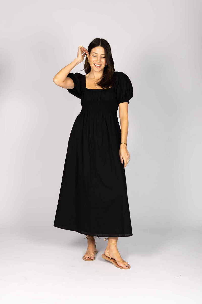 PUFF SLEEVE MIDI DRESS