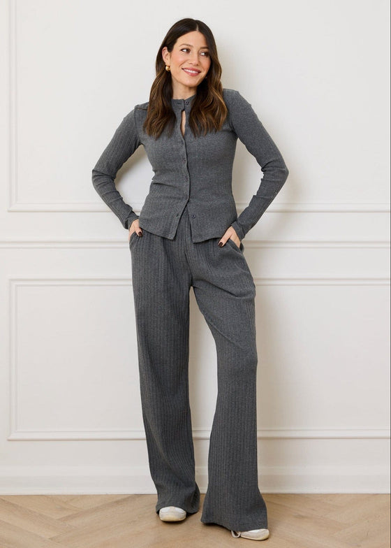 WIDE RIBBED BUTTON THROUGH TOP - GREY – WAT THE BRAND