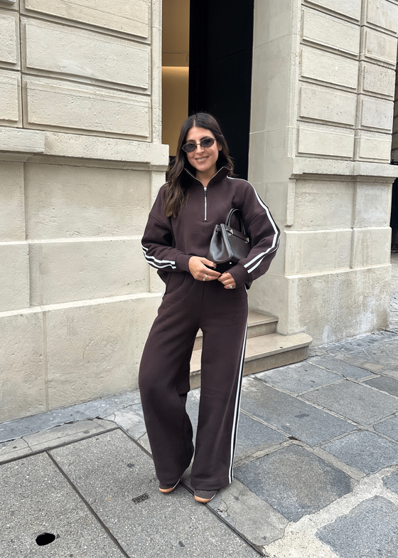 SIDE STRIPE WIDE LEG JOGGERS - BROWN