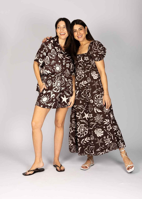 RELAXED SHELL PRINT SHIRT - BROWN