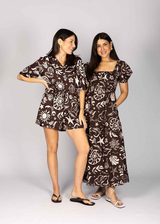 RELAXED SHELL PRINT SHIRT - BROWN