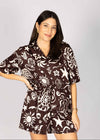 RELAXED SHELL PRINT SHORTS - BROWN