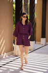 RELAXED LINEN SHORTS - PLUM