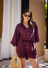 RELAXED LINEN SHORTS - PLUM