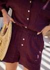 RELAXED LINEN SHORTS - PLUM