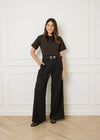 PINSTRIPE TAILORED WIDE LEG TROUSERS - BROWN