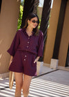 RELAXED LINEN SHORTS - PLUM