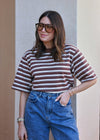 STRIPE BOXY TEE - BROWN