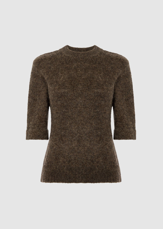 SHORT SLEEVE KNIT - BROWN