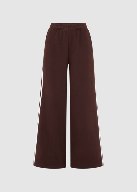 SIDE STRIPE WIDE LEG JOGGERS - BROWN