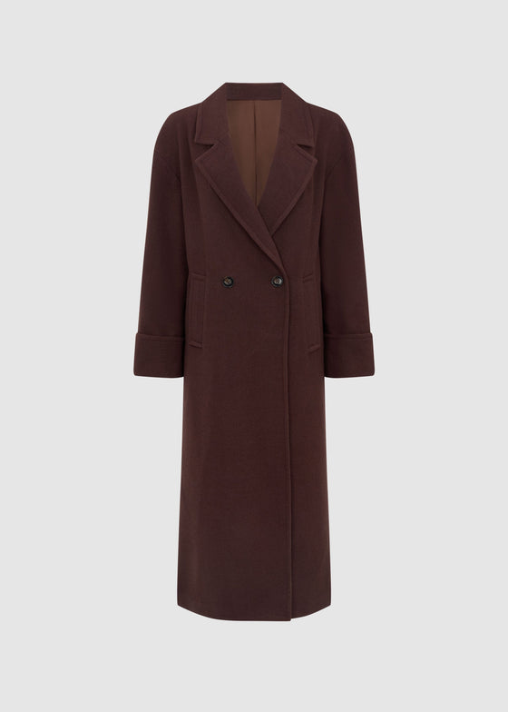 RELAXED WOOL BLEND COAT - BROWN