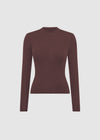HIGH NECK RIBBED SCULPT LONG SLEEVE TOP - BROWN