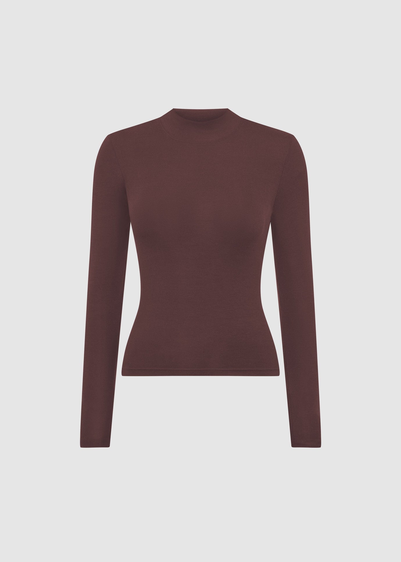 SAMPLE HIGH NECK RIBBED SCULPT LONG SLEEVE TOP - BROWN – WAT THE BRAND