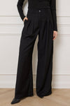TWILL TAILORED WIDE LEG TROUSERS - BLACK