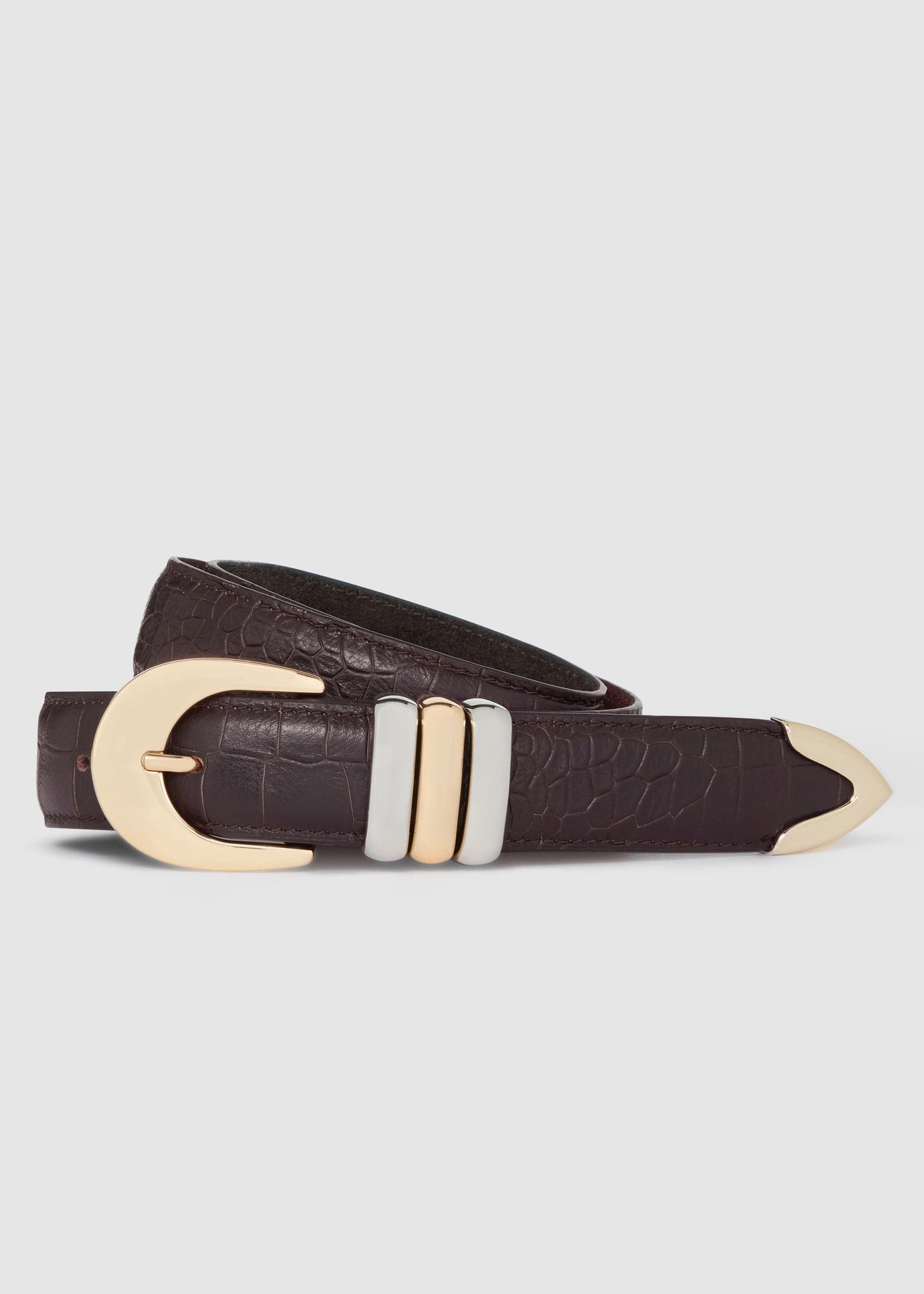 Statement Croc Leather Belt - Crocodile Embossed Chocolate Leather