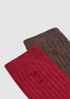 2 PACK RIBBED SOCKS - CHERRY & BROWN