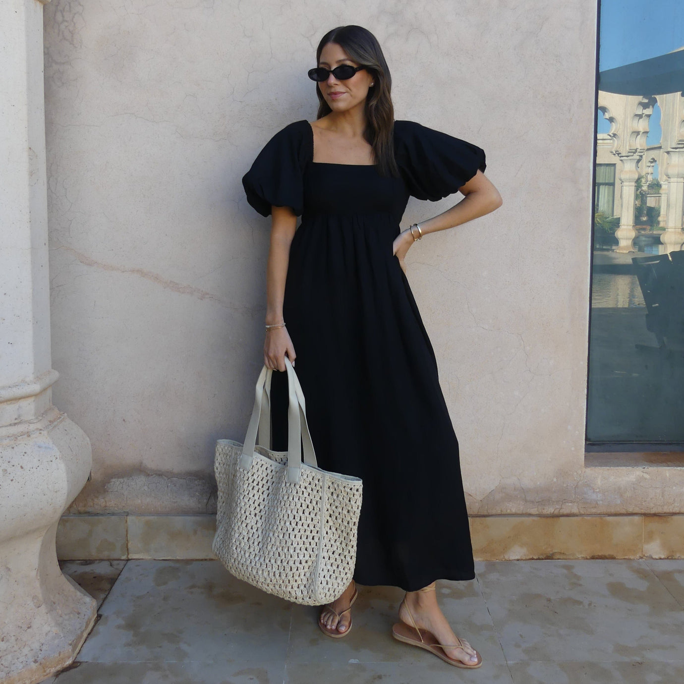 PUFF SLEEVE MIDI DRESS