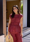 TWO-WAY RUCHED TOP - RUST