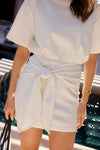 TIE WAIST MINI DRESS - WHITE