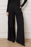 TWILL TAILORED WIDE LEG TROUSERS - BLACK