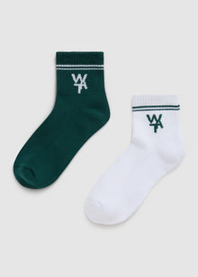  2 PACK COURTSIDE CLUB STRIPE SOCKS - WHITE & GREEN