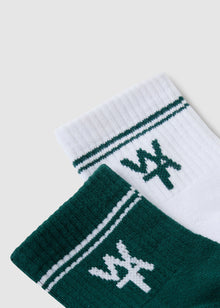  2 PACK COURTSIDE CLUB STRIPE SOCKS - WHITE & GREEN