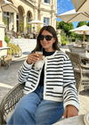 CONTRAST TRIM STRIPED KNITTED CARDIGAN - BLACK / WHITE