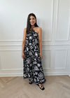 HALTER SHELL PRINT DRESS - BLACK