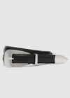 COMING SOON STATEMENT BUCKLE LEATHER BELT - BLACK