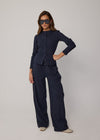 COMING SOON LONG SLEEVE RIBBED CARDIGAN - NAVY