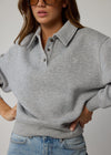COMING SOON THE COLLARED HENLEY SWEATSHIRT - LIGHT GREY MARL