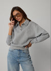 COMING SOON THE COLLARED HENLEY SWEATSHIRT - LIGHT GREY MARL