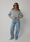 COMING SOON THE COLLARED HENLEY SWEATSHIRT - LIGHT GREY MARL