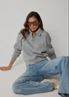 COMING SOON THE COLLARED HENLEY SWEATSHIRT - LIGHT GREY MARL