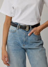 COMING SOON STATEMENT BUCKLE LEATHER BELT - BLACK