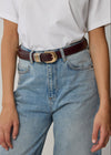 COMING SOON STATEMENT CROC LEATHER BELT - BURGUNDY