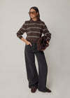 COMING SOON LONG SLEEVE KNITTED POLO - BROWN STRIPE