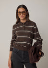COMING SOON LONG SLEEVE KNITTED POLO - BROWN STRIPE