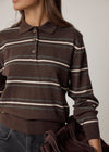 COMING SOON LONG SLEEVE KNITTED POLO - BROWN STRIPE