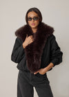 COMING SOON FAUX FUR COLLARED BOMBER - BLACK