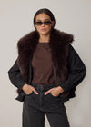 COMING SOON FAUX FUR COLLARED BOMBER - BLACK