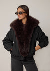 COMING SOON FAUX FUR COLLARED BOMBER - BLACK