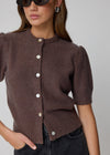 COMING SOON SHORT PUFF SLEEVE CARDIGAN - BROWN