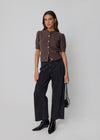 COMING SOON SHORT PUFF SLEEVE CARDIGAN - BROWN