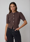 COMING SOON SHORT PUFF SLEEVE CARDIGAN - BROWN