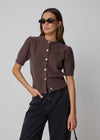 COMING SOON SHORT PUFF SLEEVE CARDIGAN - BROWN
