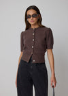 COMING SOON SHORT PUFF SLEEVE CARDIGAN - BROWN