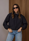FUNNEL NECK BOMBER JACKET- BLACK