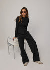 RIBBED BUTTON THROUGH TOP - BLACK