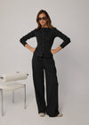 RIBBED BUTTON THROUGH TOP - BLACK